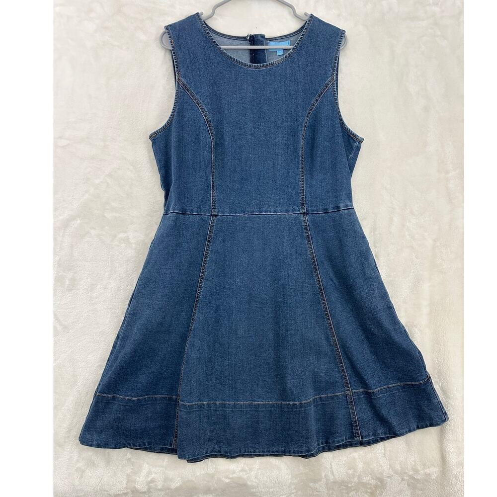 Draper James Denim Sleeveless Dress 14 Large Pockets Concert Beach